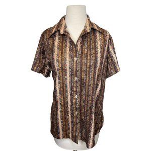 VTG 1970s Sears Hawaiian Floral Shirt Large 20 Women Polyester Perma Prest Brown